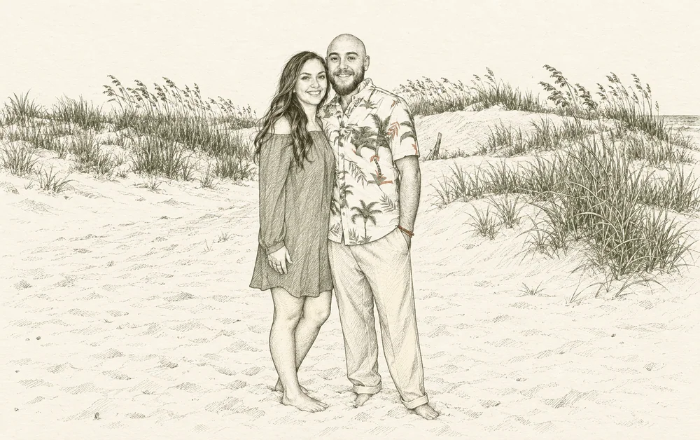 Sketch of Anthony and Alyjah together at the beach